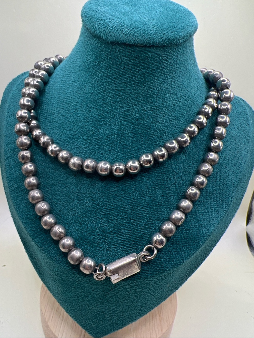 VTG 925 Sterling Silver Bead Necklace Southwestern Modernist Gunmetal Patina Uni